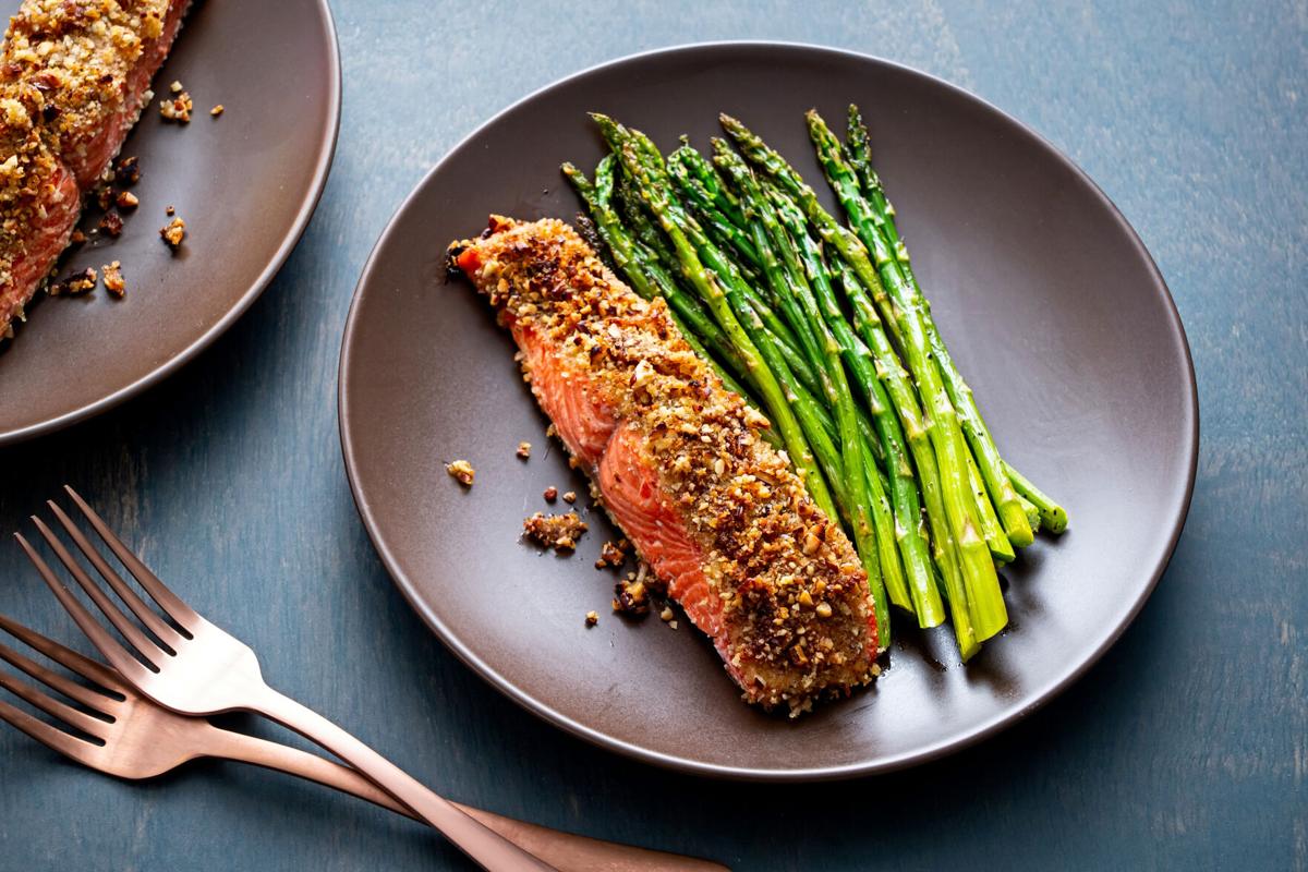 Sheet-pan salmon with a honey-Dijon glaze hits the mark between tangy and sweet