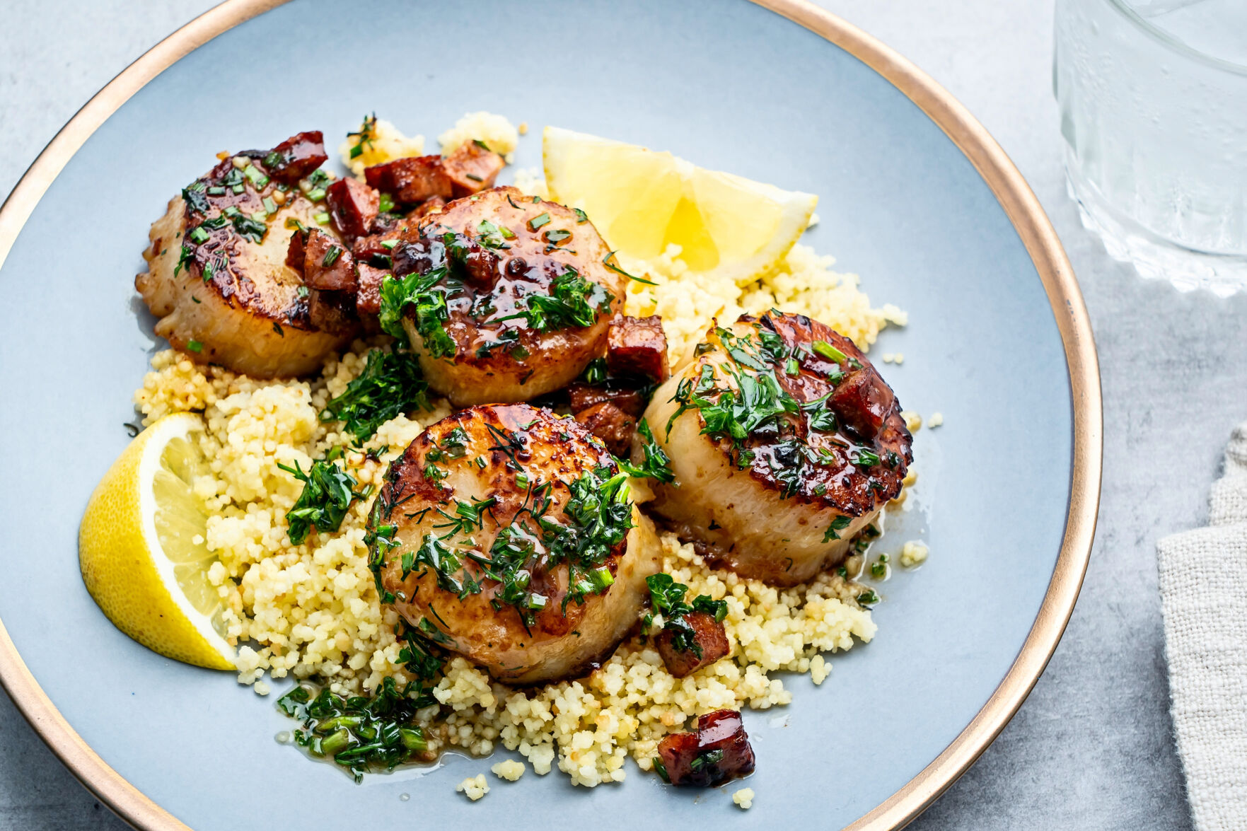 Crispy chorizo gives this skillet scallop recipe a flavor boost