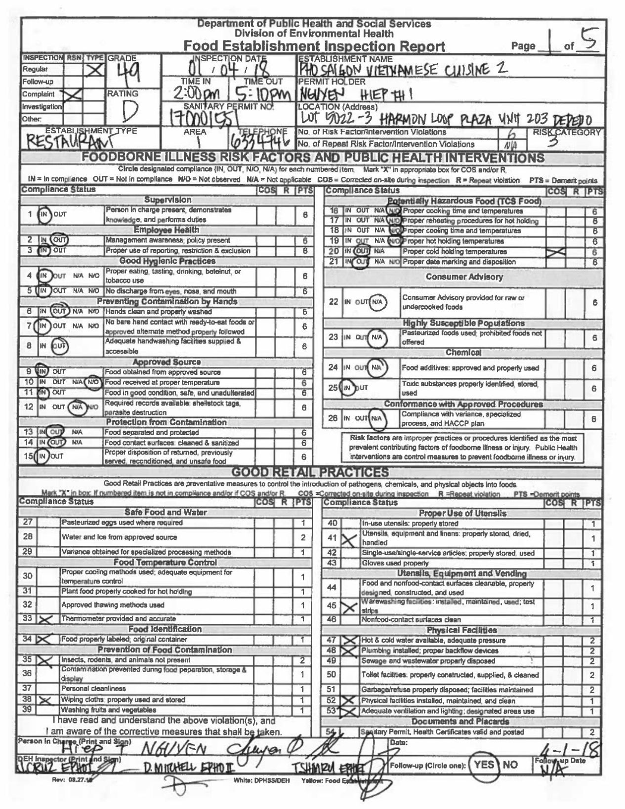 Pho Saigon 2 inspection report | | postguam.com