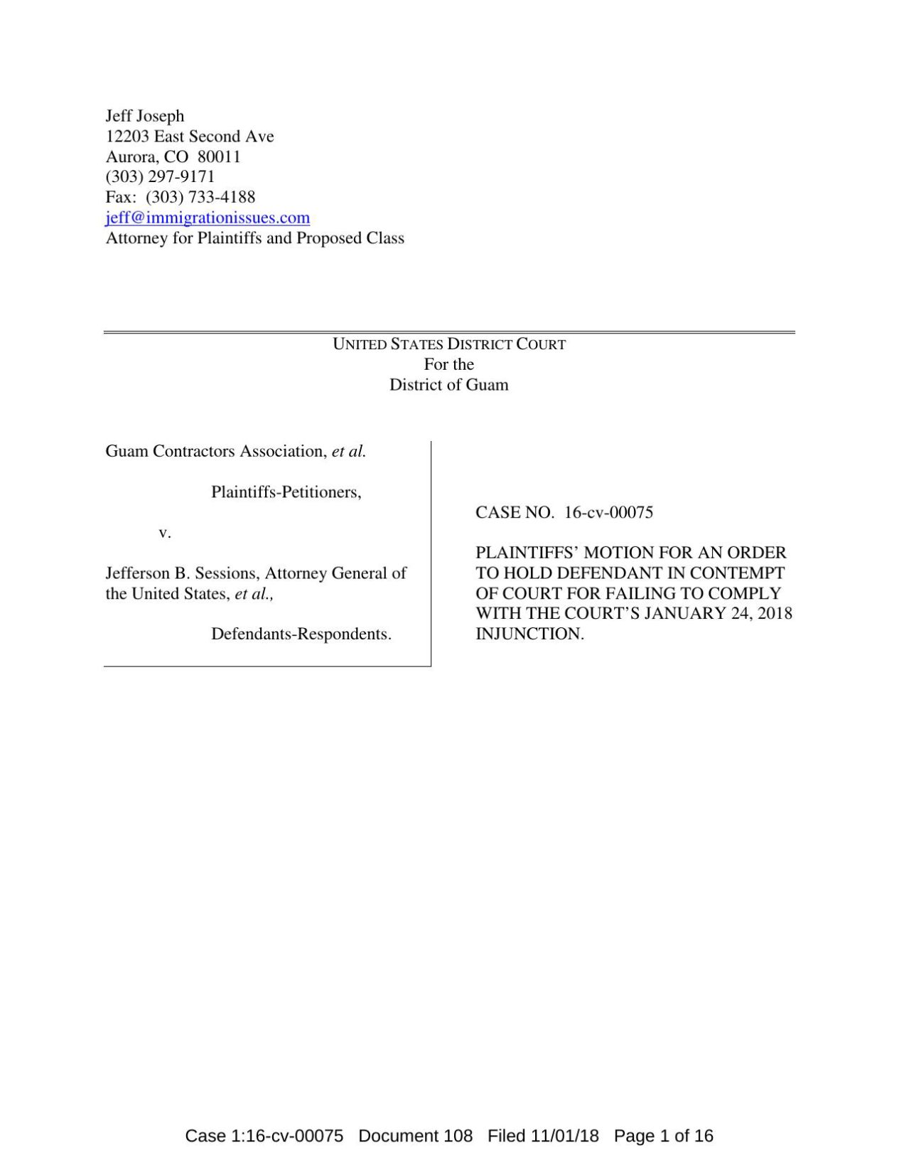 Joseph motion for contempt