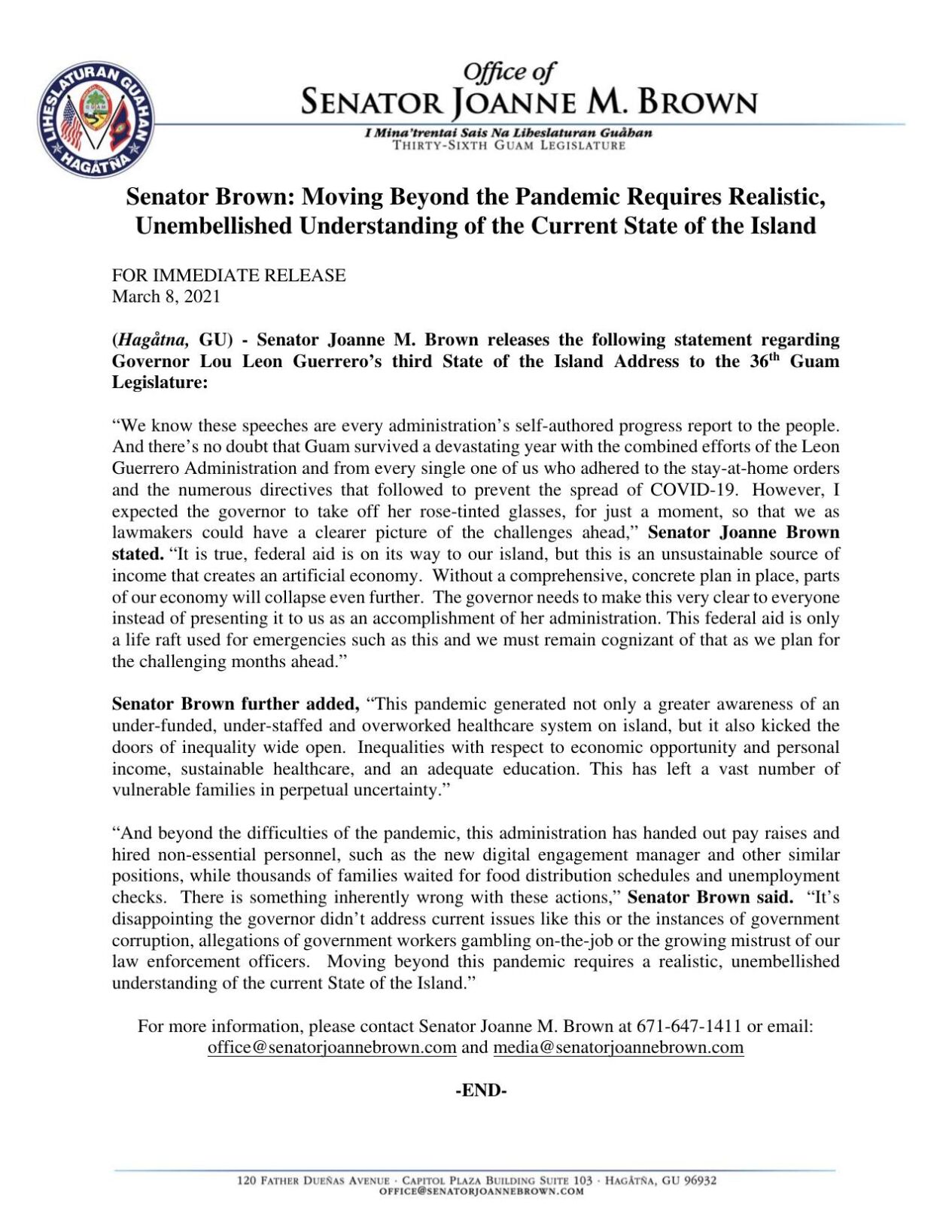 Sen. Brown Guam News