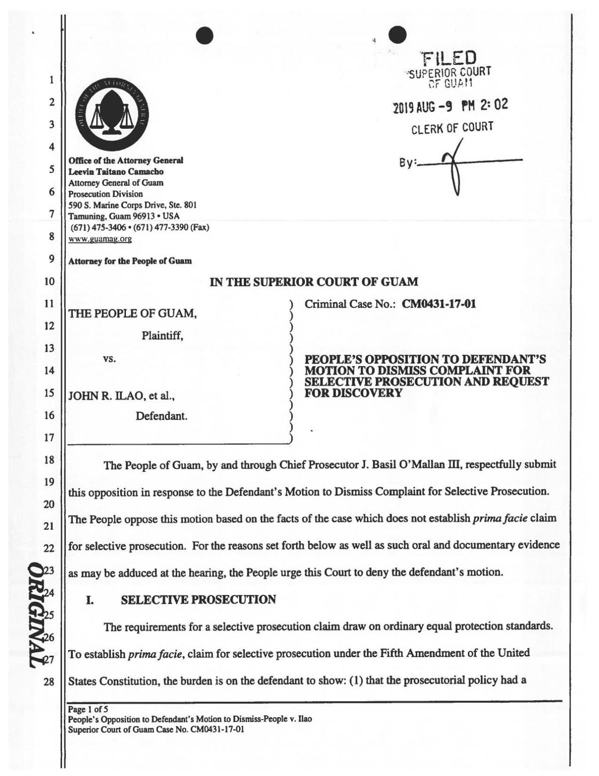 Superior Court of Guam: The People of Guam vs John R Ilao et al