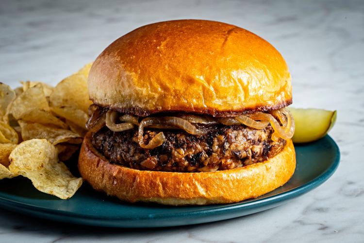 A pantry-friendly veggie burger starts with canned mushrooms and beans 1