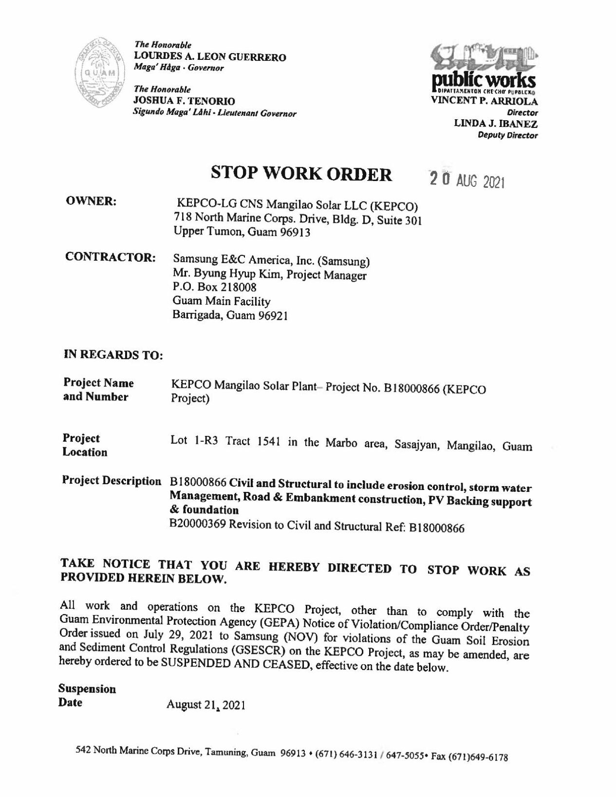 DPW KEPCO stop work order.pdf | Guam News | postguam.com