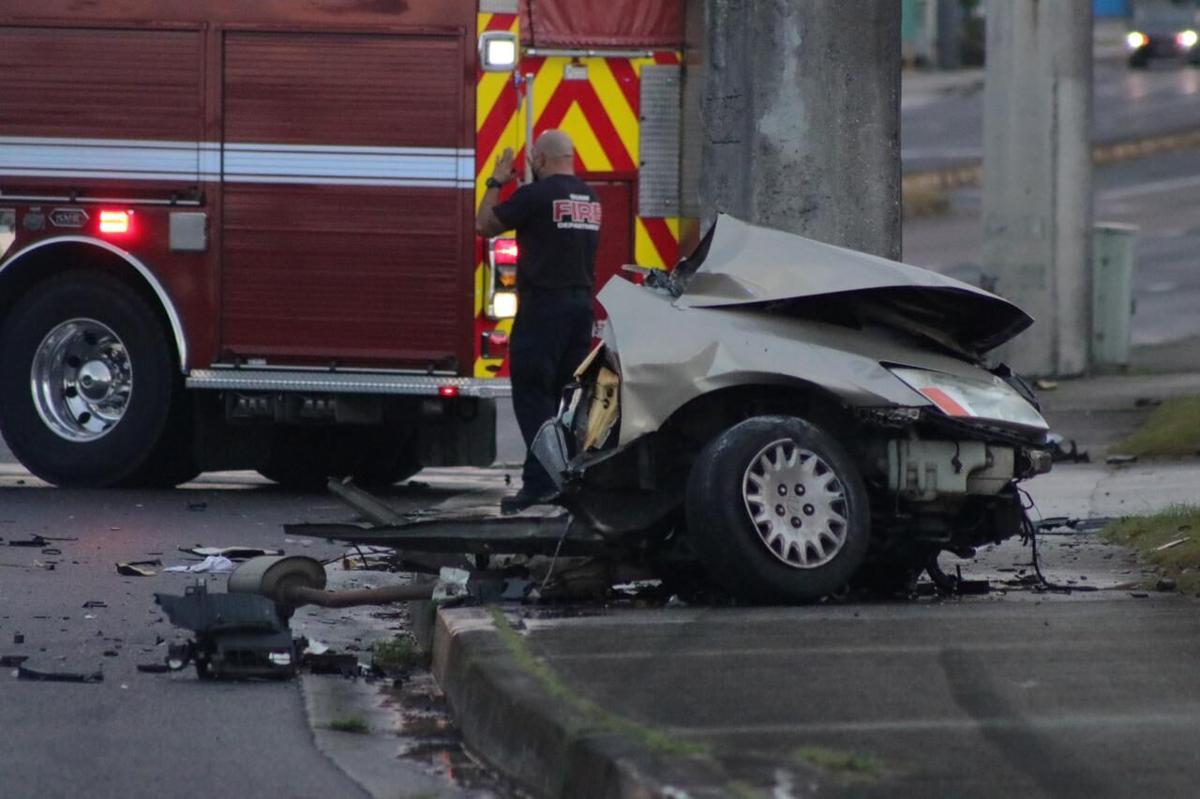 Car Crashes Into Power Pole Gpd Closes Eastbound Lanes Near Kmart And Triple J Guam News Postguam Com