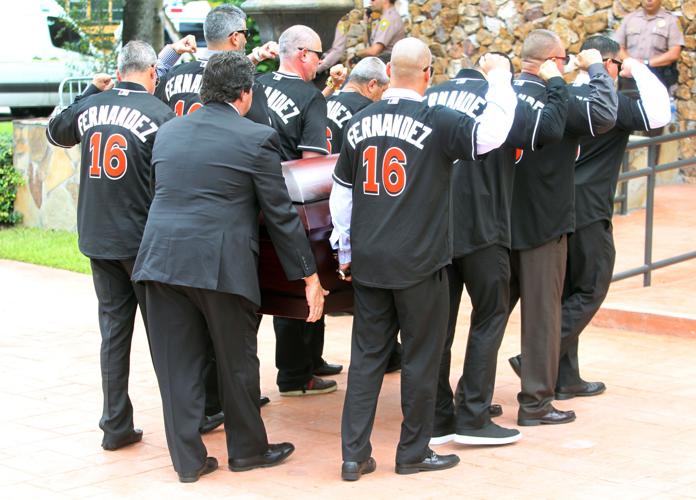Photos: Players grieve at Jose Fernandez service