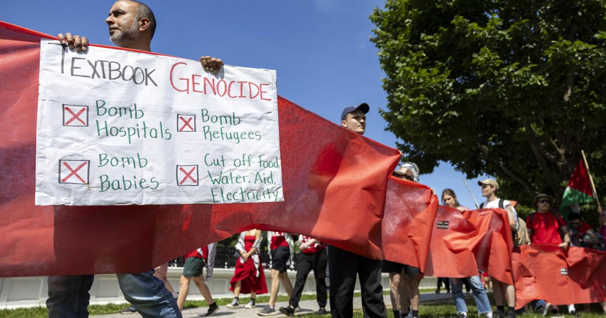 Line Nation Rule Thousands circle the White House to demand Biden enforce Gaza ‘red line ...