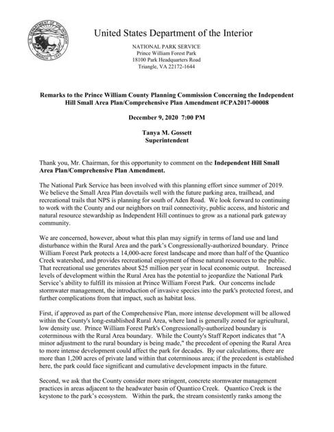 Prince William Forest Park comments on Independent Hill ...