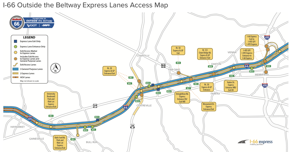 I-66 outer beltway Express Lane access point map