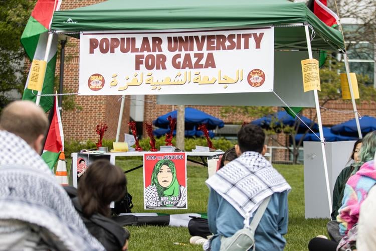Popular University for Gaza, sign hangs