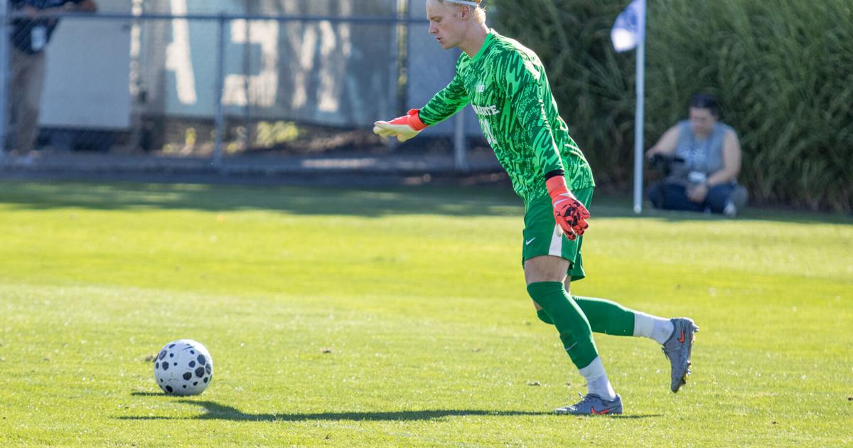 Goalkeeper Frederick Grundin prepares to kick the ball during a Penn State men’s soccer game against Missouri State at Jeffrey Field on Monday, Sept. 1, 2025.