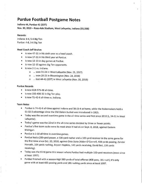 11 30 19 Purdue Indiana Postgame Notes Football Purdueexponent Org