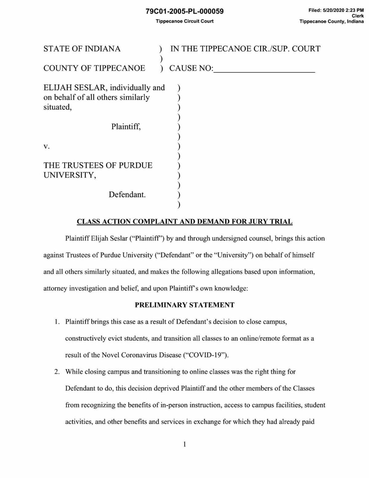 5/21/20 Purdue tuition lawsuit | Campus | purdueexponent.org