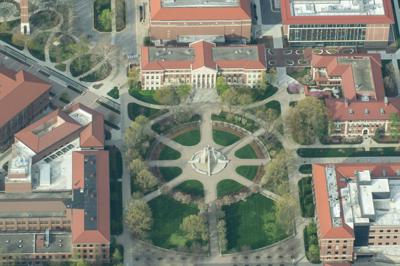 4/18/21 Purdue from Above, Engineering Fountain, Hovde Hall
