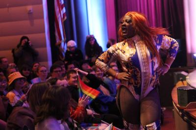 3/23/23 'Block Party to Eradicate Transphobia' brings drag show to Loeb, Angela Shadé works the crowd