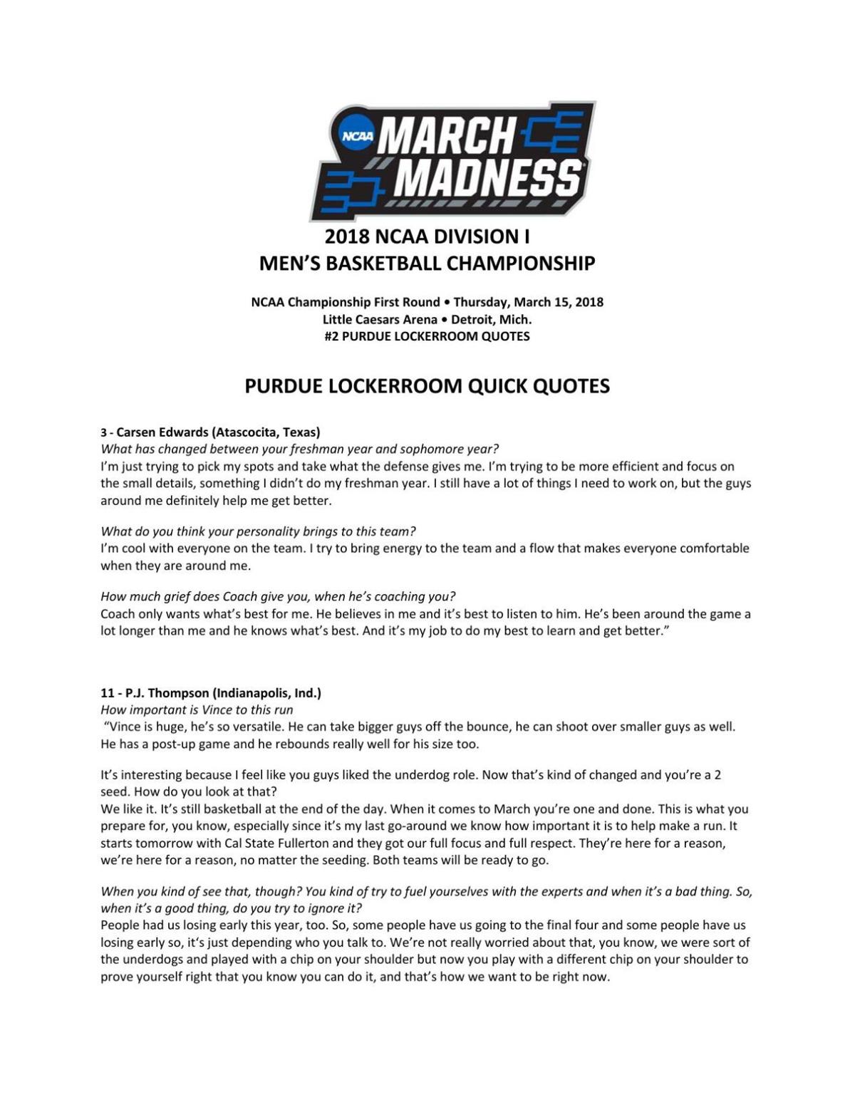 3 15 18 Purdue Lockerroom Quotes Basketball Purdueexponent Org