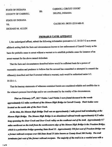 Delphi murder affidavit: Unspent bullet from Allen's gun found near ...