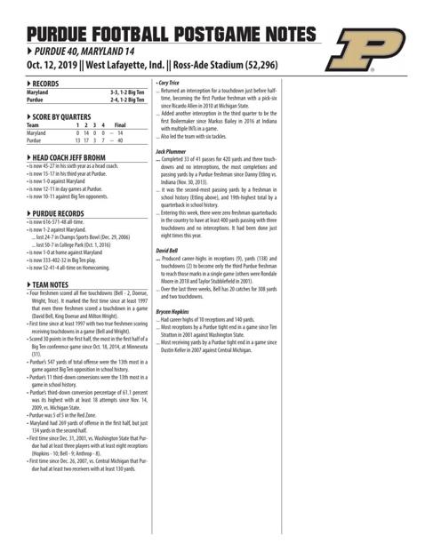 10 12 19 Purdue Maryland Game Notes Football Purdueexponent Org
