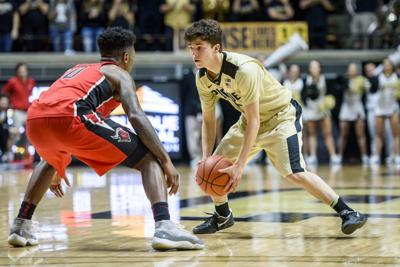 basketball luce rutgers tommy purdueexponent purdue walk approaching arena handles freshman mackey victory guard tuesday ball during over
