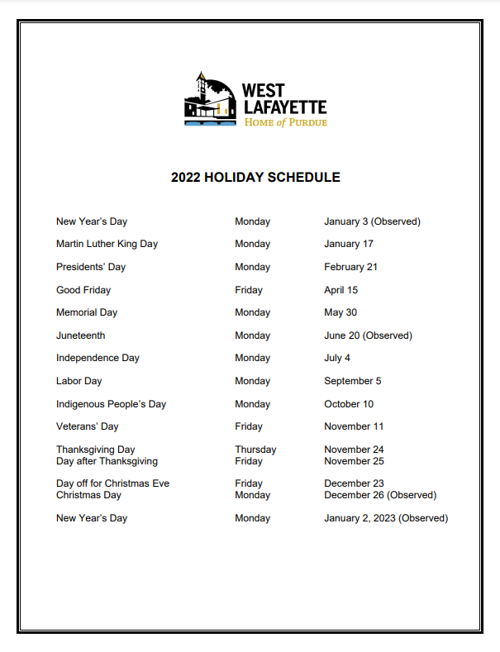 Purdue Christmas Break 2022 Juneteenth To Become Observed Holiday In West Lafayette | City & State |  Purdueexponent.org