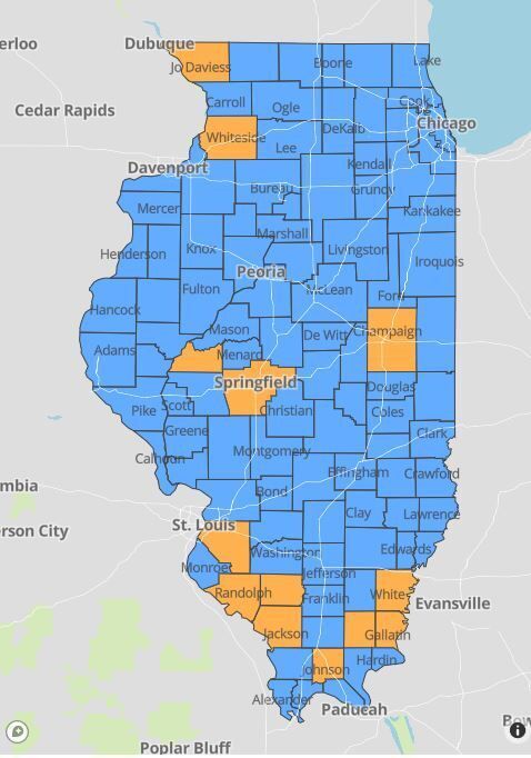 Whiteside County including in 'warning' zone