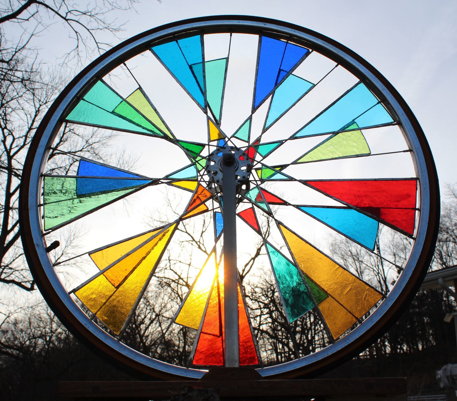 stained glass bicycle wheel