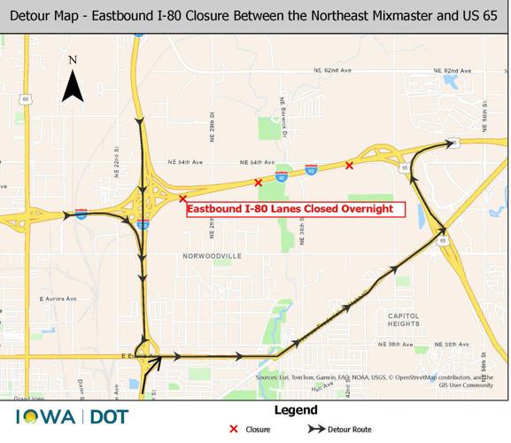 Overnight closures of eastbound I-80 at Northeast Mixmaster scheduled for Wednesday, Sept. 23
