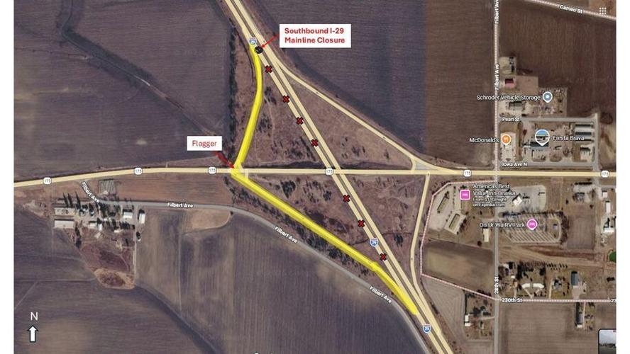 I-29 mainline closures at the Iowa 175 interchange (Exit 112) in Onawa scheduled for Oct. 1