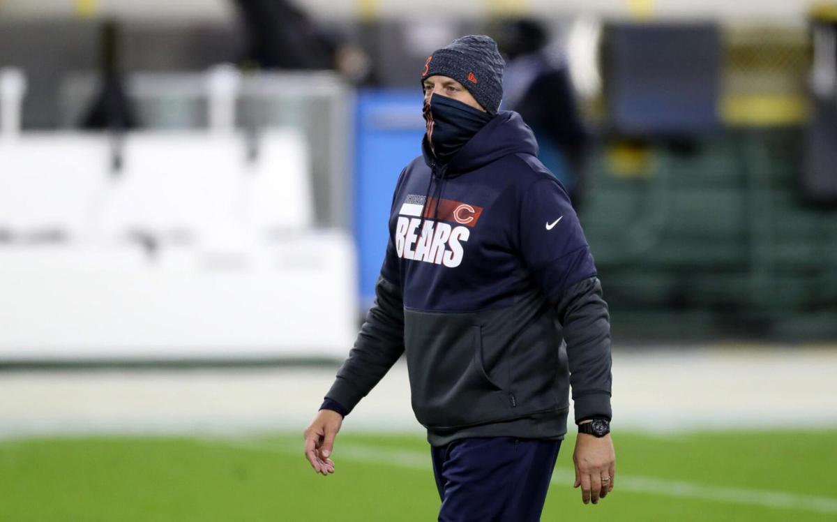 Chicago Bears head coach Matt Nagy looks on during warmups for a game against the Green Bay Packers at Lambeau Field in Green Bay, Wisconsin, on Sunday, Nov. 29, 2020.