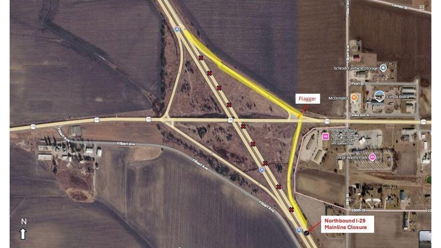 I-29 mainline closures at the Iowa 175 interchange (Exit 112) in Onawa scheduled for Oct. 1