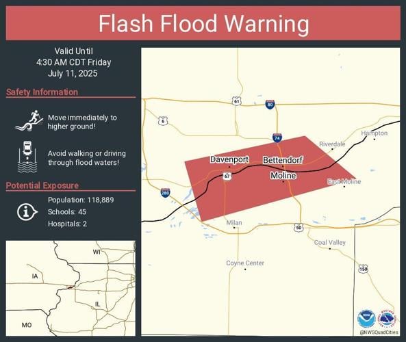 Flash flood warning issued for Quad-Cities Thursday night