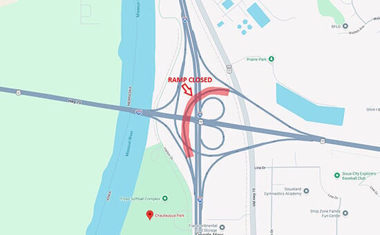 Westbound U.S. 20/U.S. 75 Ramp to Southbound I-29 Closes June 2