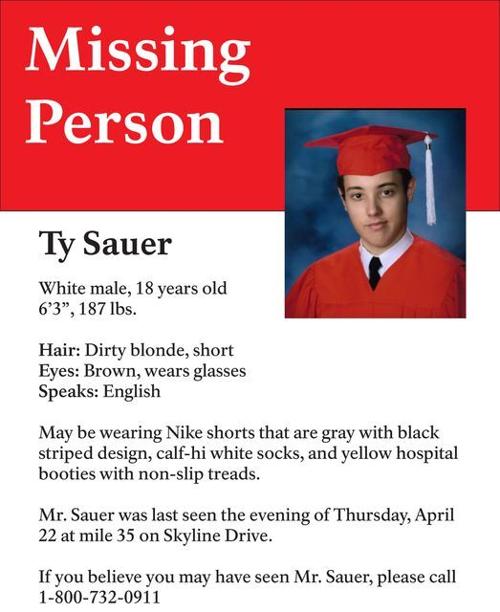 Ty Sauer missing poster