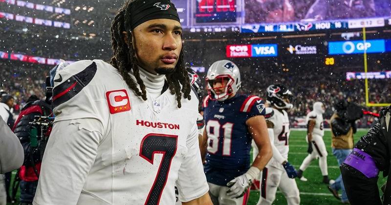 Jan 18, 2026; Foxborough, MA, USA; Houston Texans quarterback C.J. Stroud (7) after the game against the New England Patriots in an AFC Divisional Round game at Gillette Stadium. Mandatory Credit: David Butler II-Imagn Images