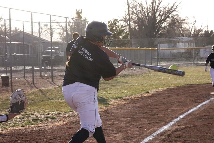 Goddard's Andrea Manzanares hits a two-RBI at bat during a scrimmage against Ruidoso