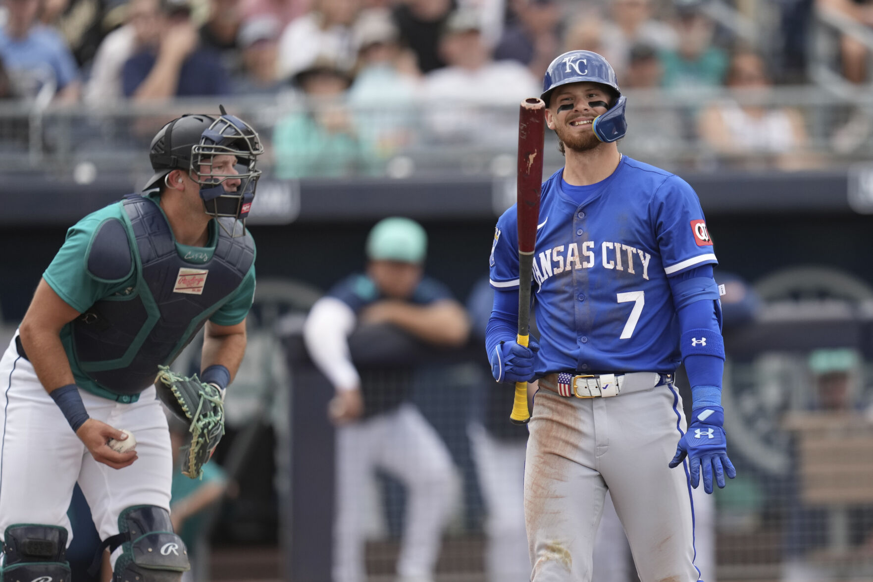 Royals shortstop Bobby Witt Jr. departs after being struck on left ...