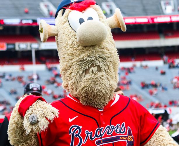 Atlanta Braves' Blooper and Crash Clark cheer