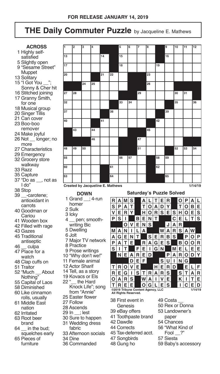 Crosswords, January 14, 2019 | Crosswords | redandblack.com