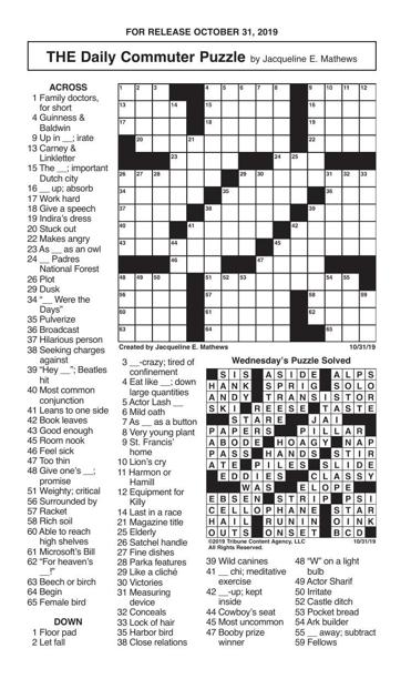 Crosswords, October 31, 2019 | Crosswords | redandblack.com