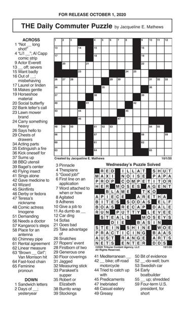 Crosswords, October 1, 2020 | Crosswords | redandblack.com