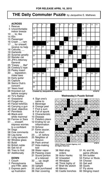Crossword April 16 Puzzles redandblack com