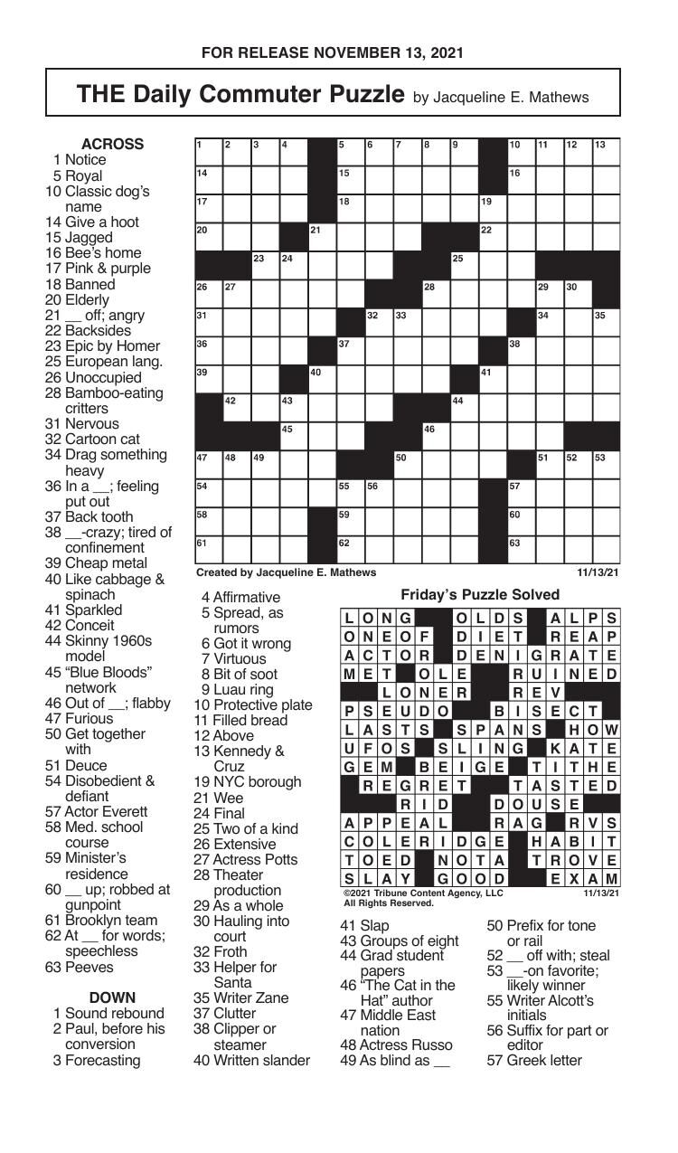 Crosswords, November 13, 2021