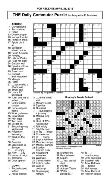 Crossword April 28 Puzzles Redandblack Com