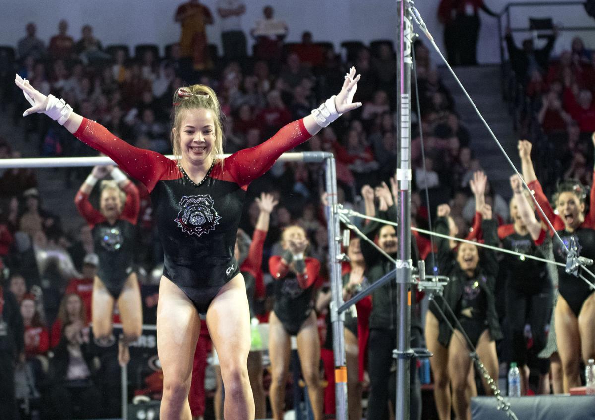 Improved bars performance leads GymDogs to 197.325 in win over Iowa