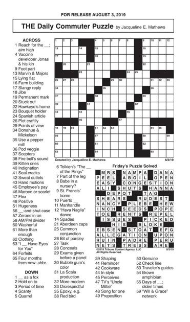 Crosswords August 3 2019 Crosswords Redandblack Com