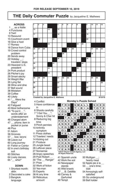 Crosswords, September 10, 2019 | Crosswords | redandblack.com