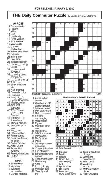 Crosswords January 2 2020 Crosswords Redandblack Com