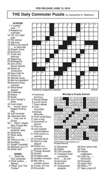 Crosswords June 12 2018 Crosswords Redandblack Com