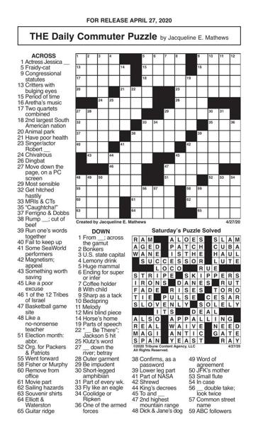 Crosswords, April 27, 2020 | Crosswords | redandblack.com