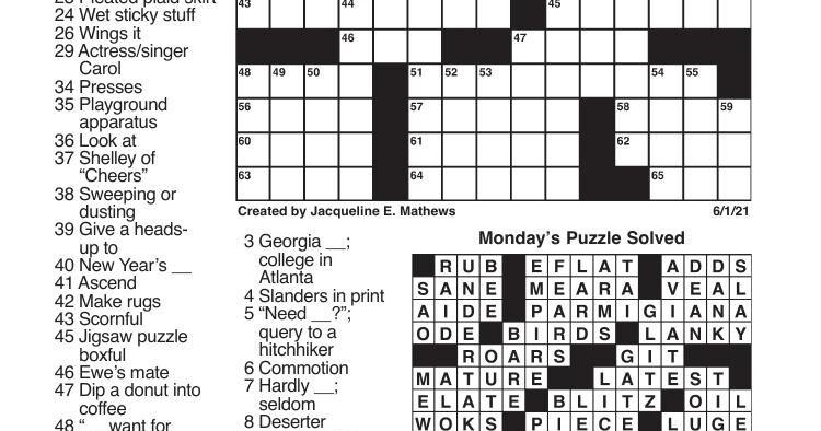 Crosswords, June 1, 2021 | Crosswords | redandblack.com